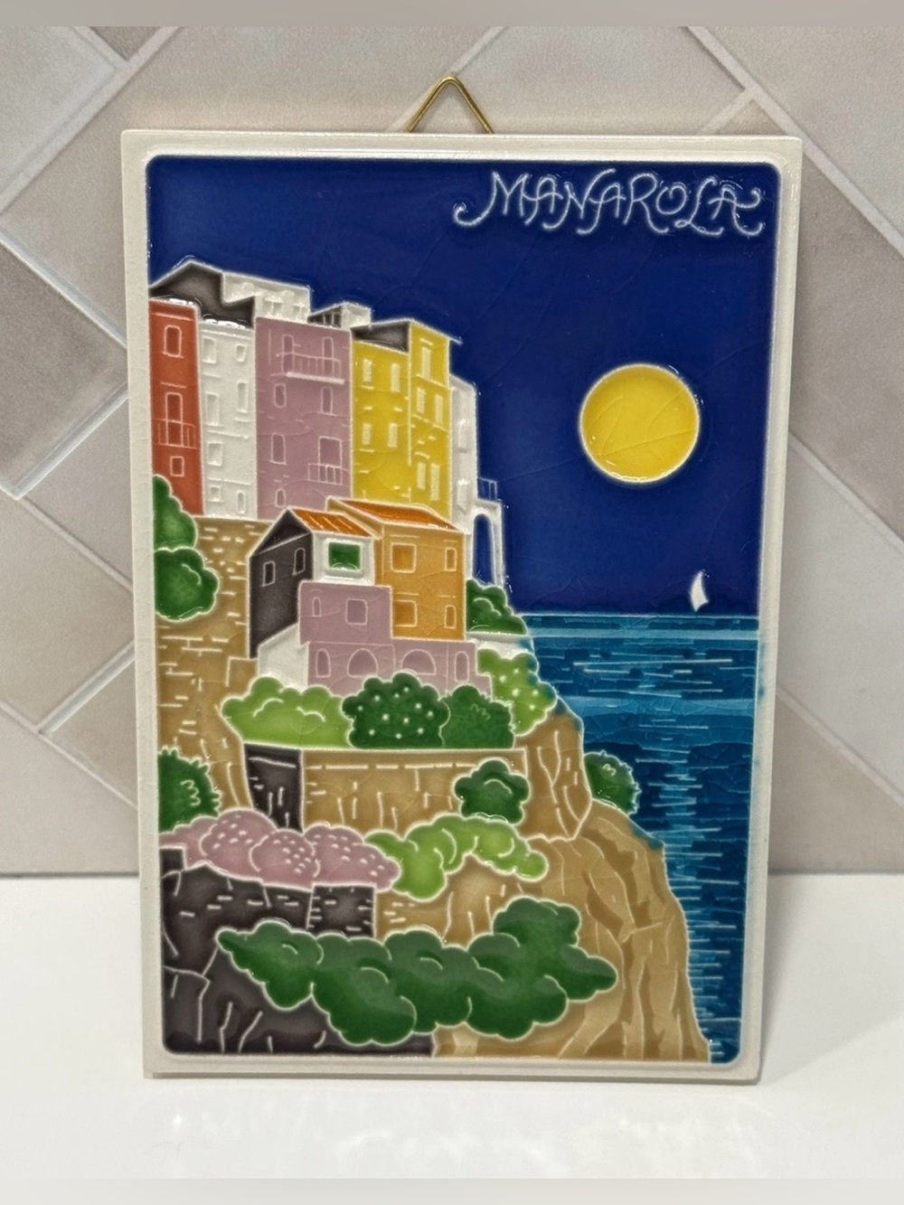 Luciano Creations Manarola Relief Ceramic Wall Tile Handmade In Italy 6" H